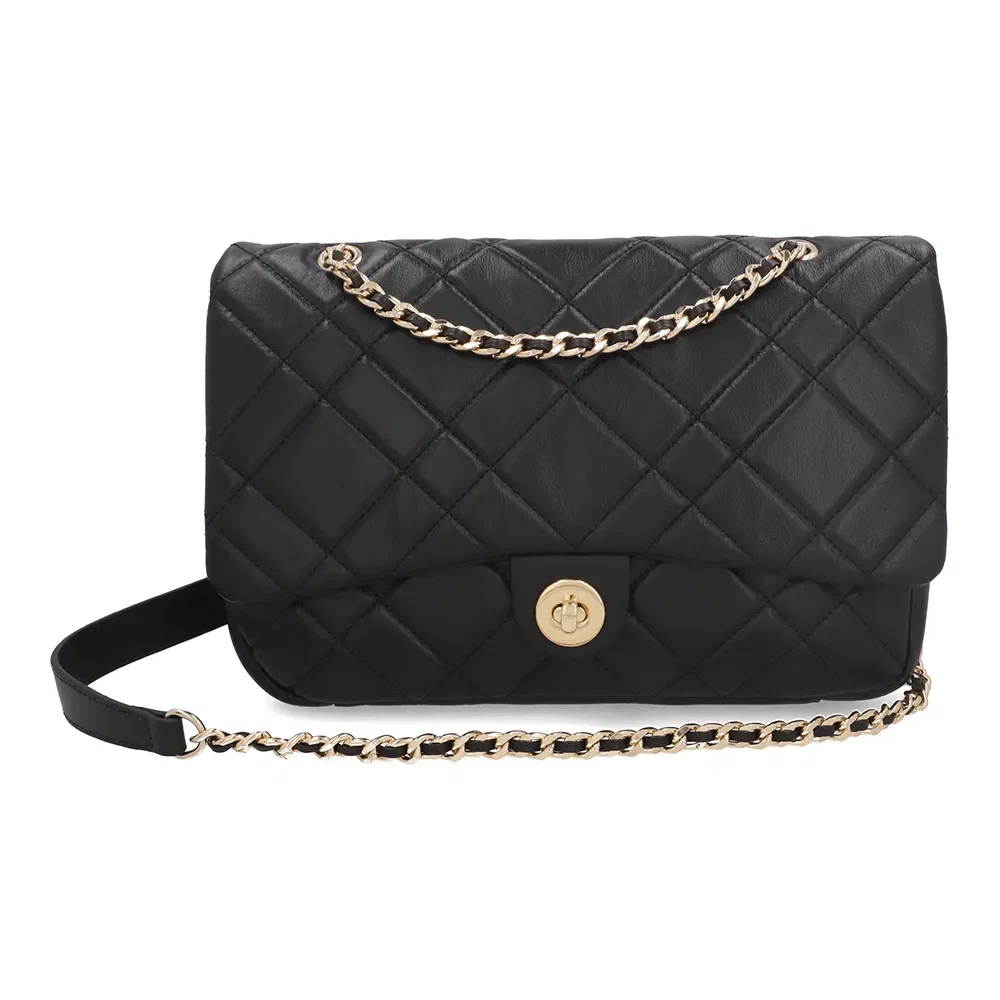Bolsa Tiracolo Couro Preta Matelassê