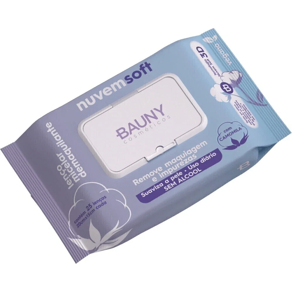 Lenço Micelar Demaquilante Bauny Nuvem Soft 25 Unidades