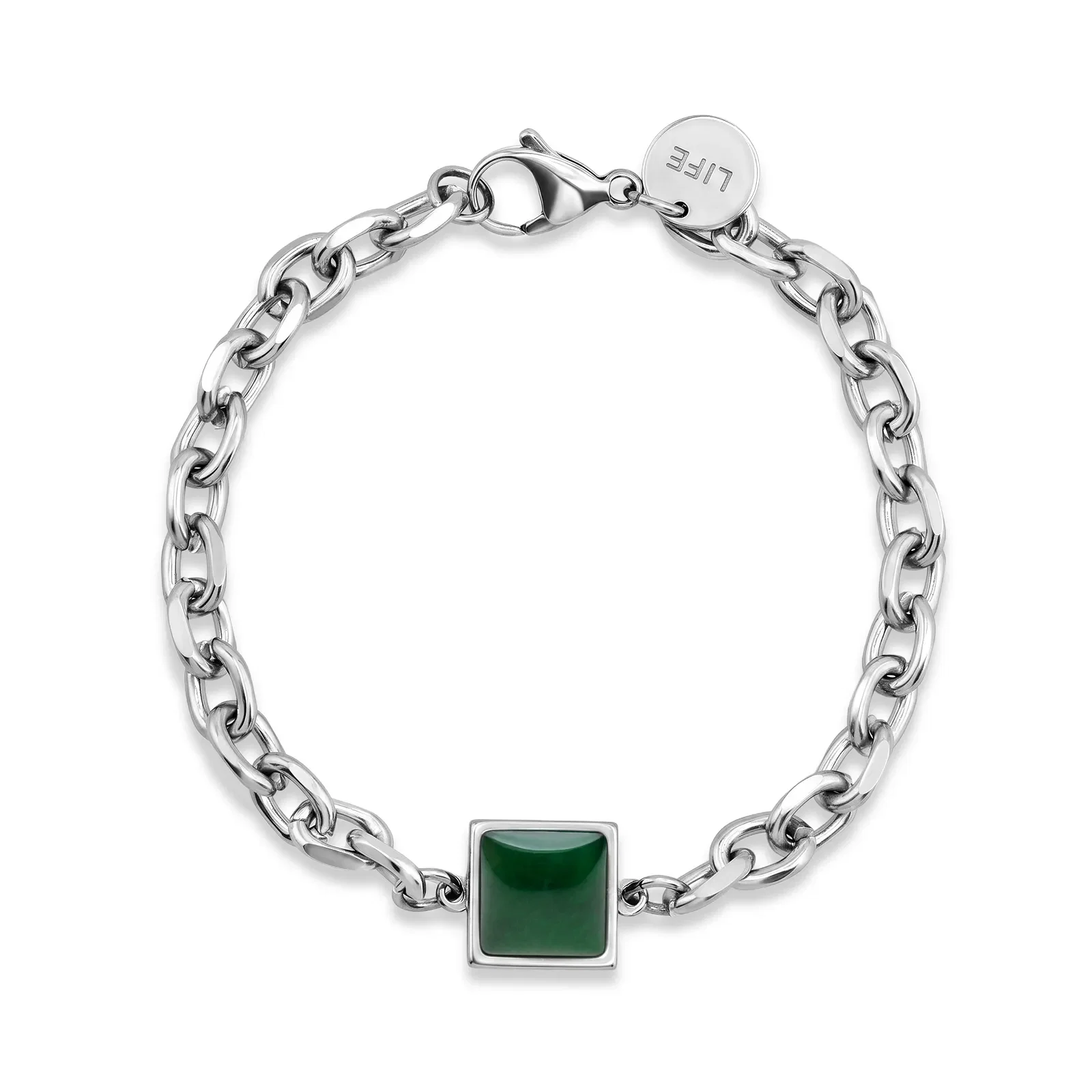 Pulseira Life Masculino em Aço e Pedra Olho de Gato