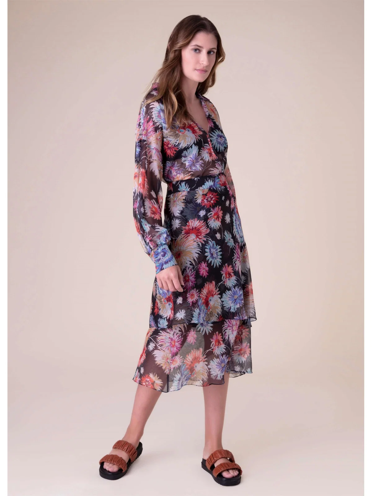 Saia Chiffon Flower Power Preto