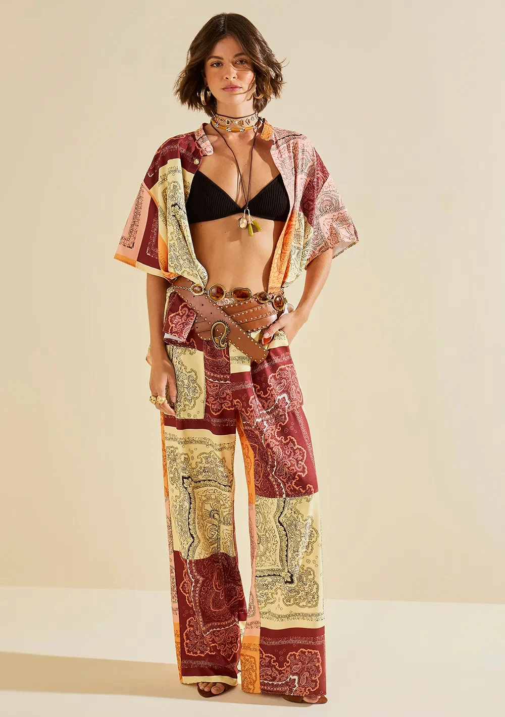 Calça Morena Rosa Wide Alta Amarelo — imagem 1