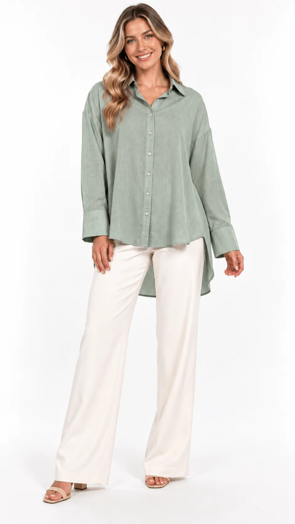Camisa Manga Longa Listrada - Verde — imagem 1