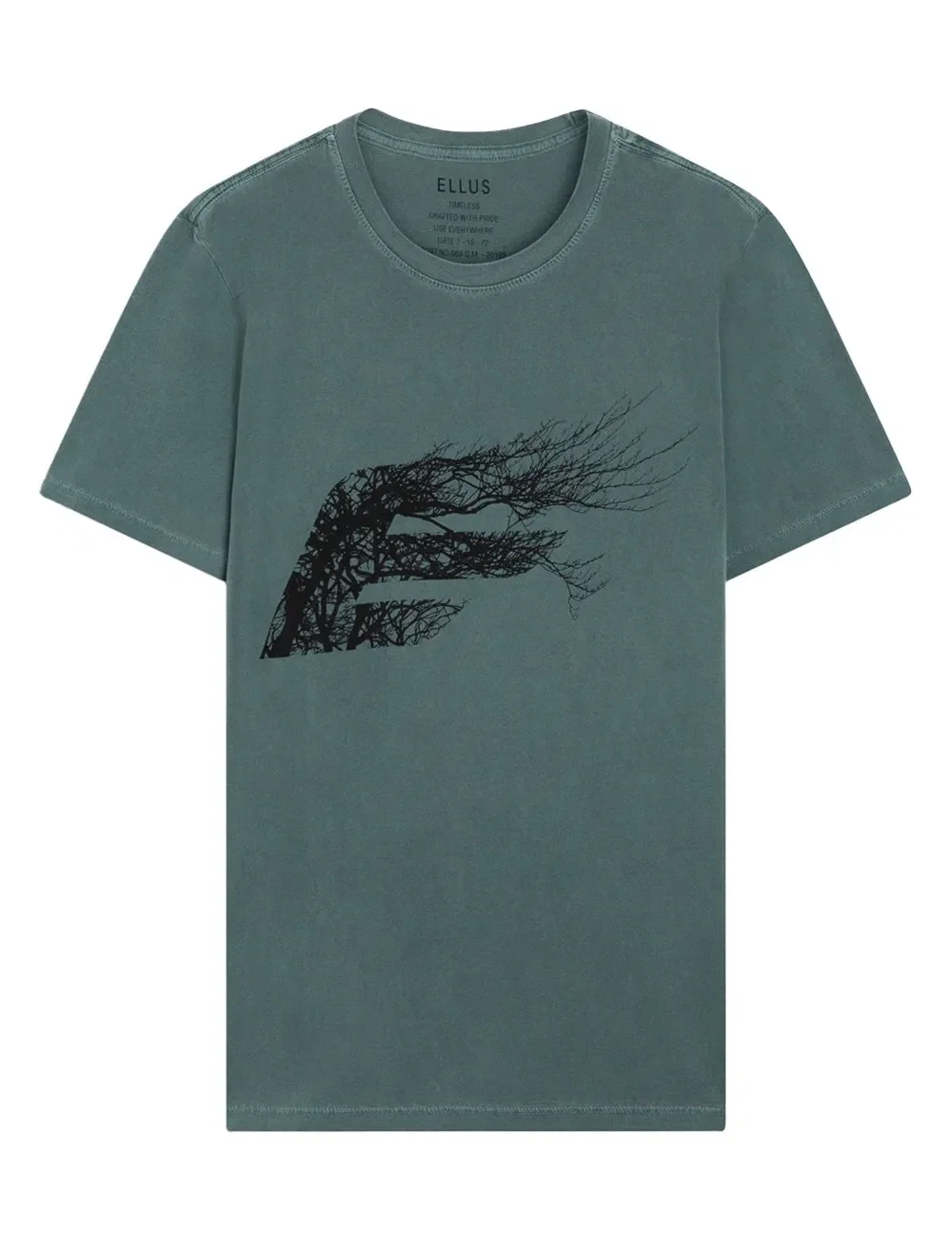 Camiseta Ellus Masculina Washed Easa Branches Classic Verde Escuro