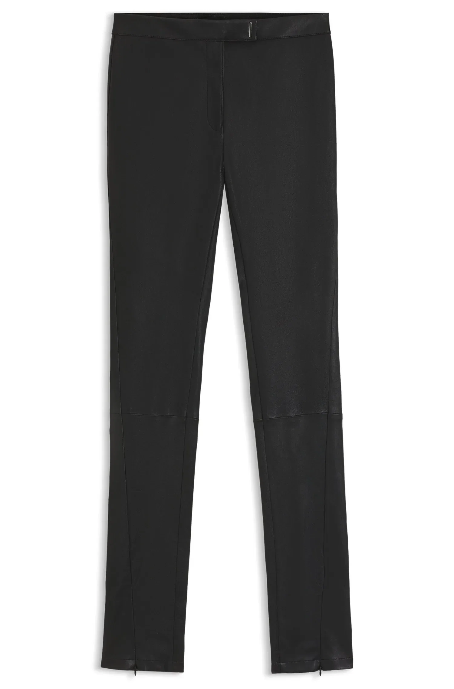 Calça Legging De Couro Com Fechamento De Gancho Com Logo
