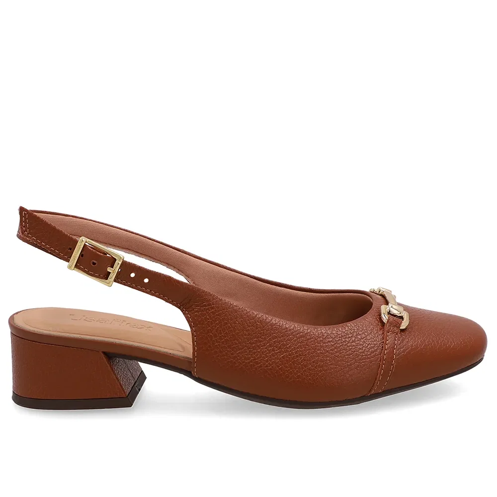 Slingback Em Couro Marrom Avelã Bico Quadrado — imagem 1