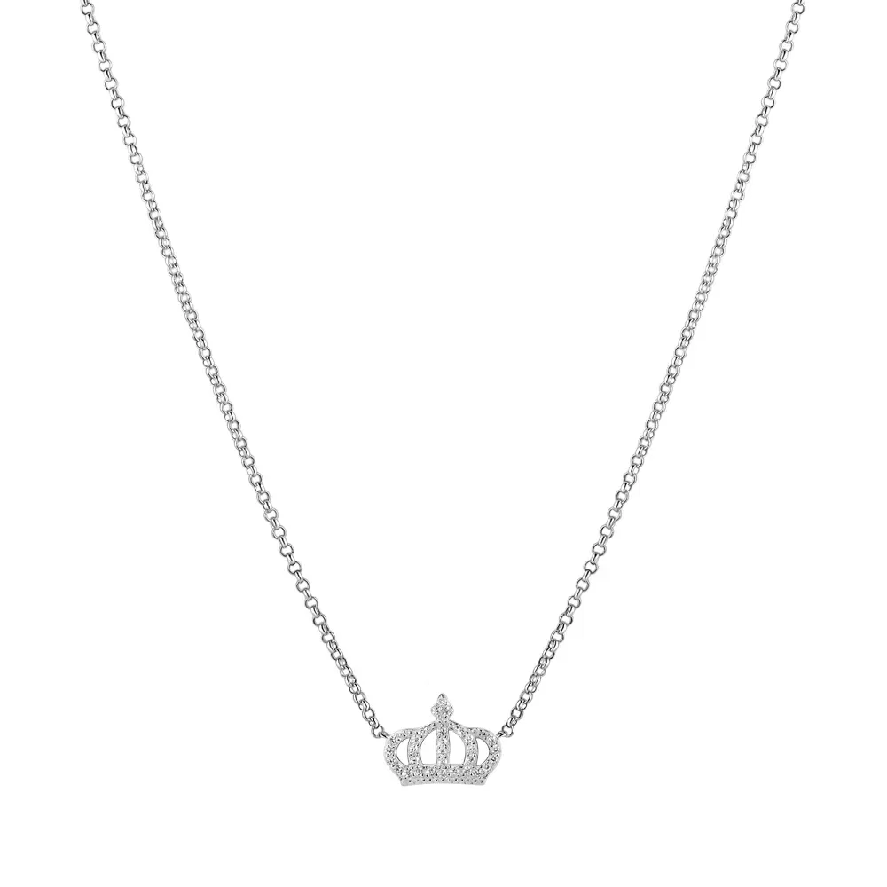 Colar Life Forever Coroa em Prata 925 com Pedras Incolores, 45cm — imagem 1