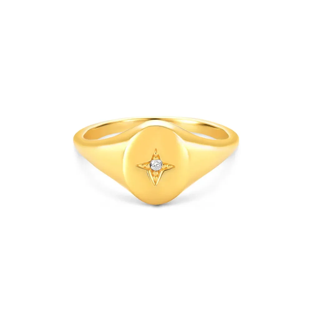 Anel Life Starring Redondo Prata com Banho Ouro Amarelo Cravejado