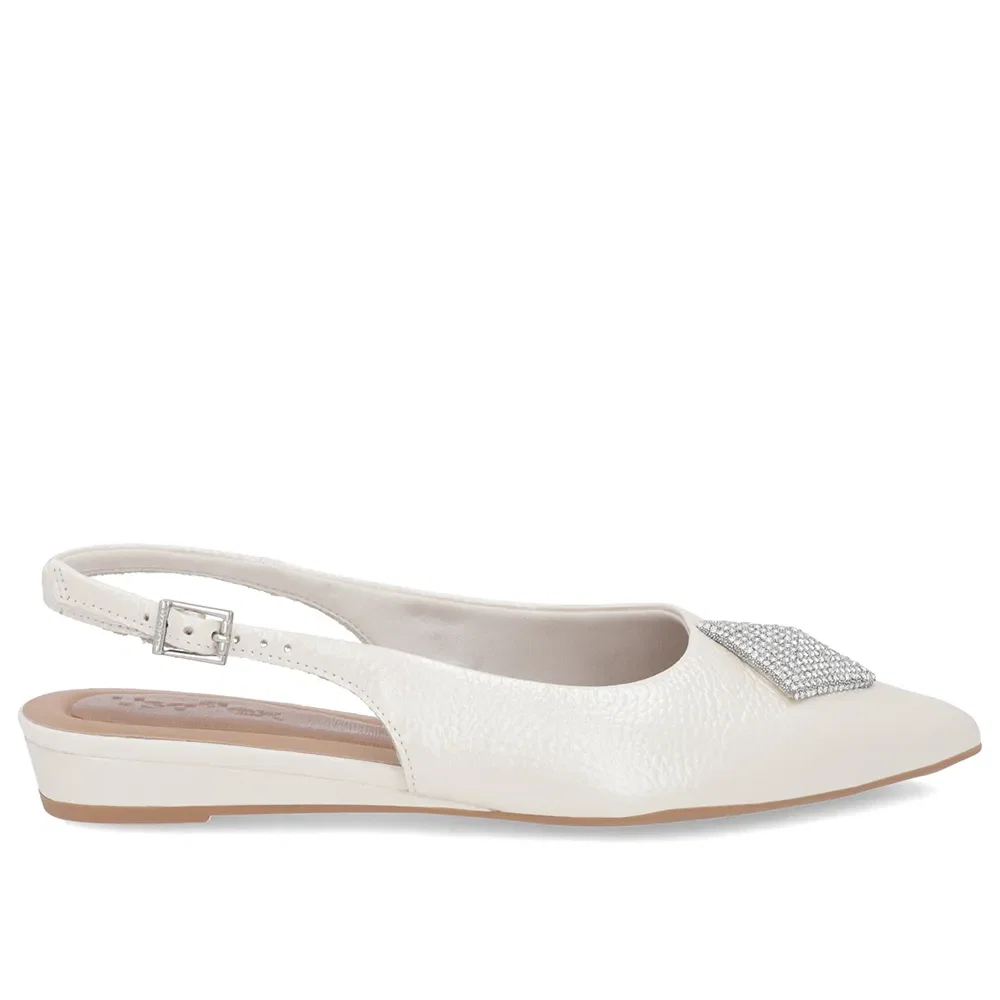 Slingback Off-White Salto Anabela Couro Enfeite Brilho — imagem 1