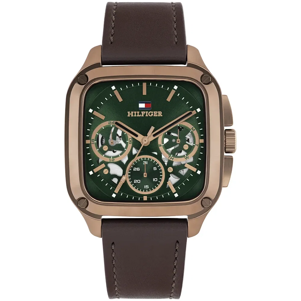Relógio Tommy Hilfiger Herald Skeleton Masculino em Couro Marrom 1710757