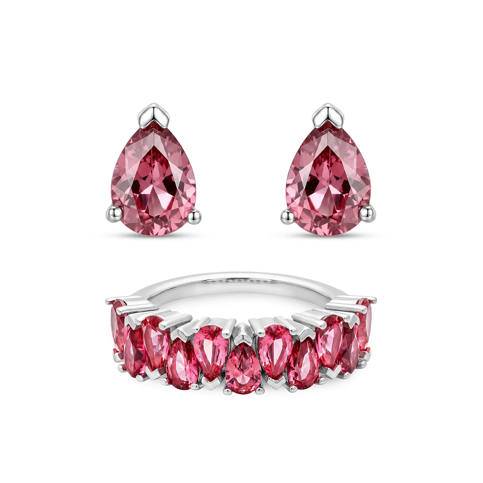 Kit Life Anel + Brinco Éden em Prata 925 com Zircônia Rosa