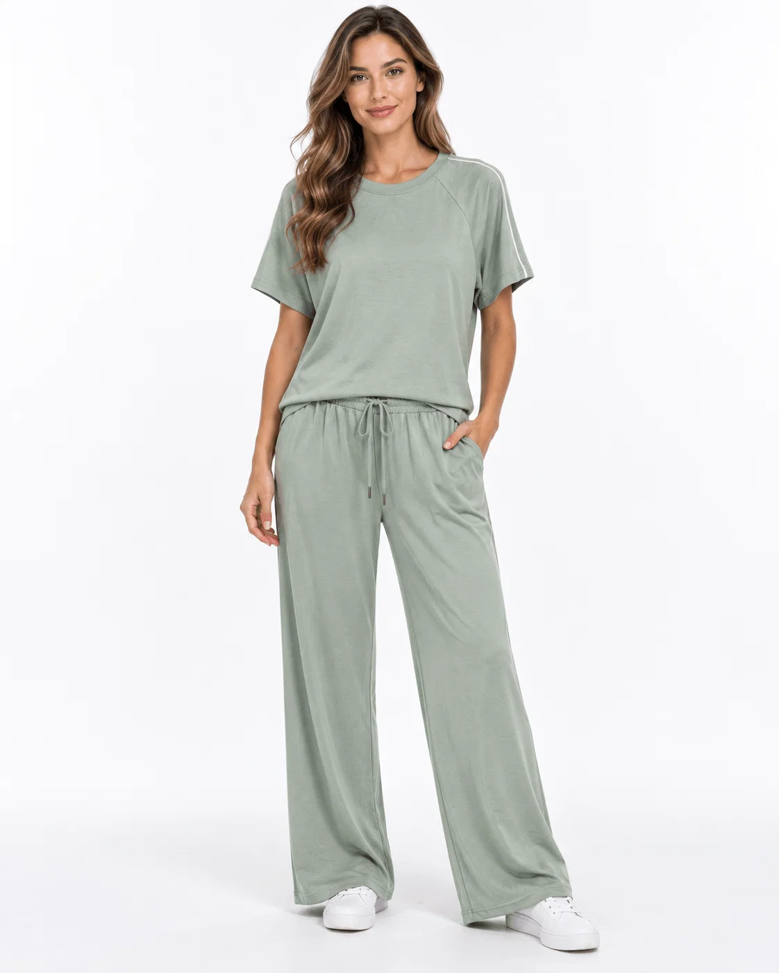 Calça Pantalona Detalhe Vivos - Verde — imagem 1