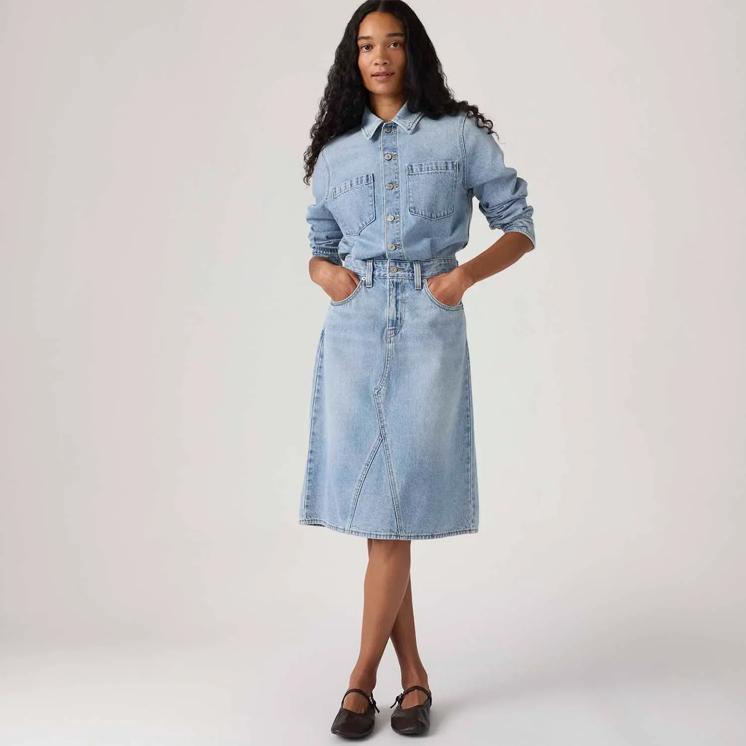Vestido Jeans Levi's® A Line Western Lavagem Clara