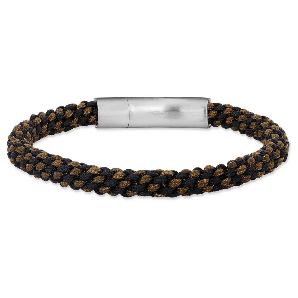 Pulseira Life com Corda Marrom em Aço
