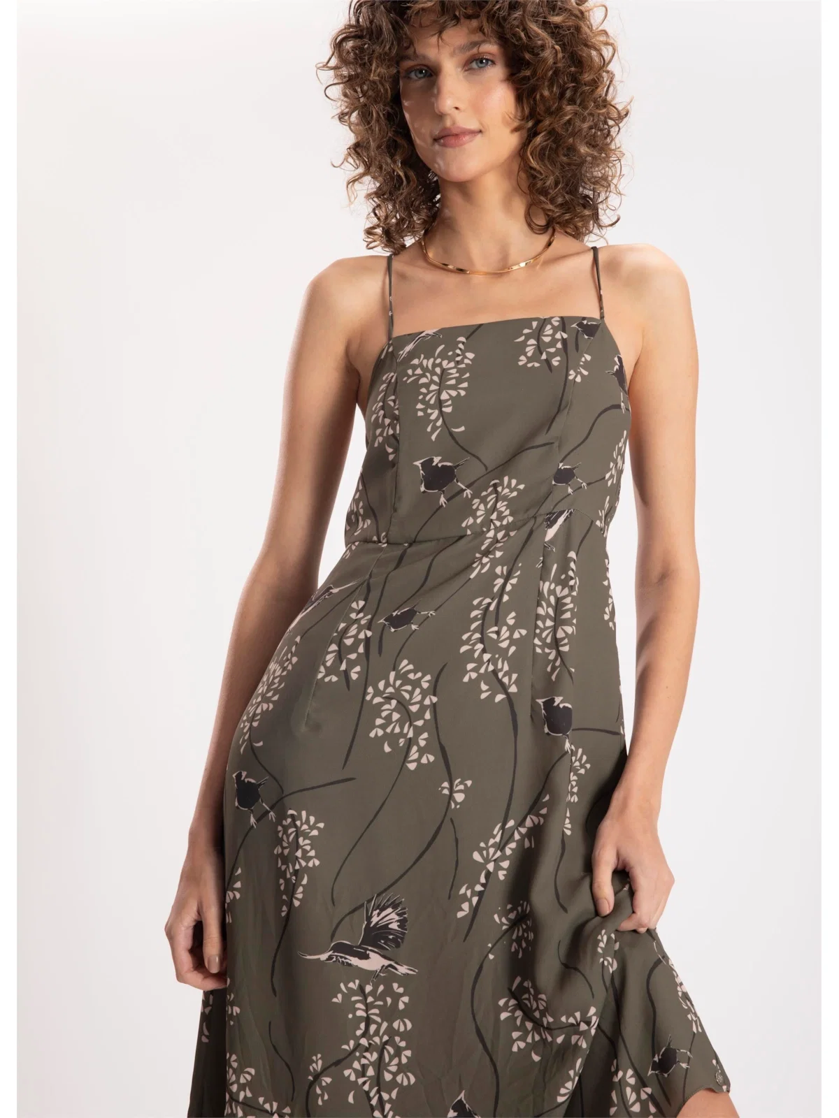 Vestido Touch Prints Recorte Musgo — imagem 1