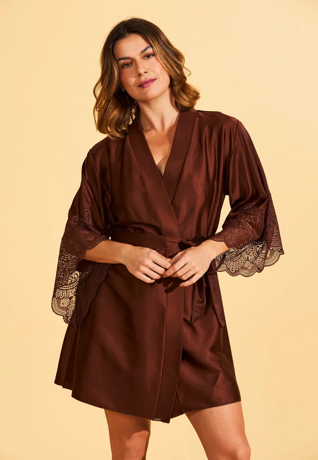 Robe Manga 7/8 Charmeuse Prime Renda Recco — imagem 1
