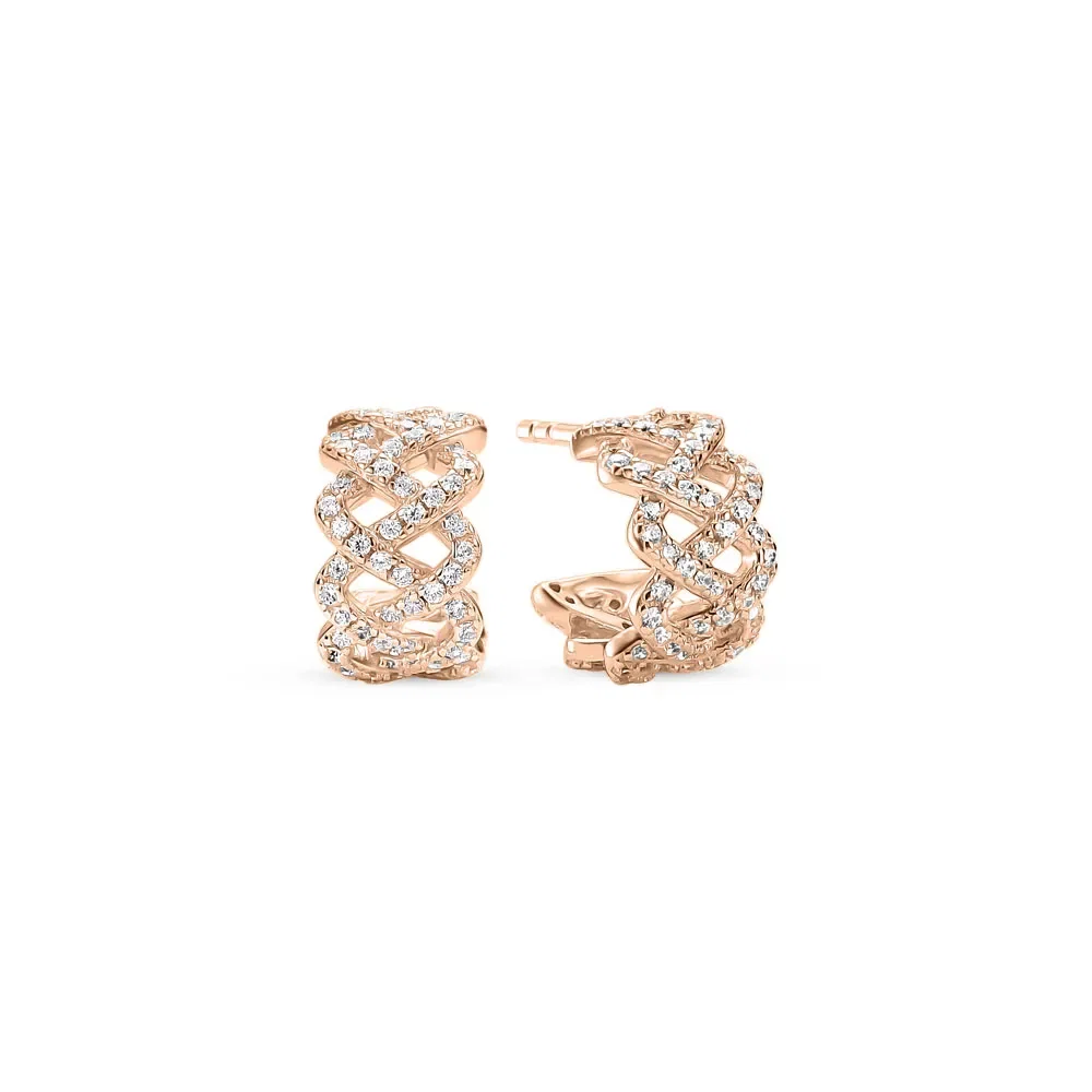 Argola Life Tranças em Liga Rosé com Banho de Ouro Rosé 18k e Pedras Incolores, 12mm — imagem 1