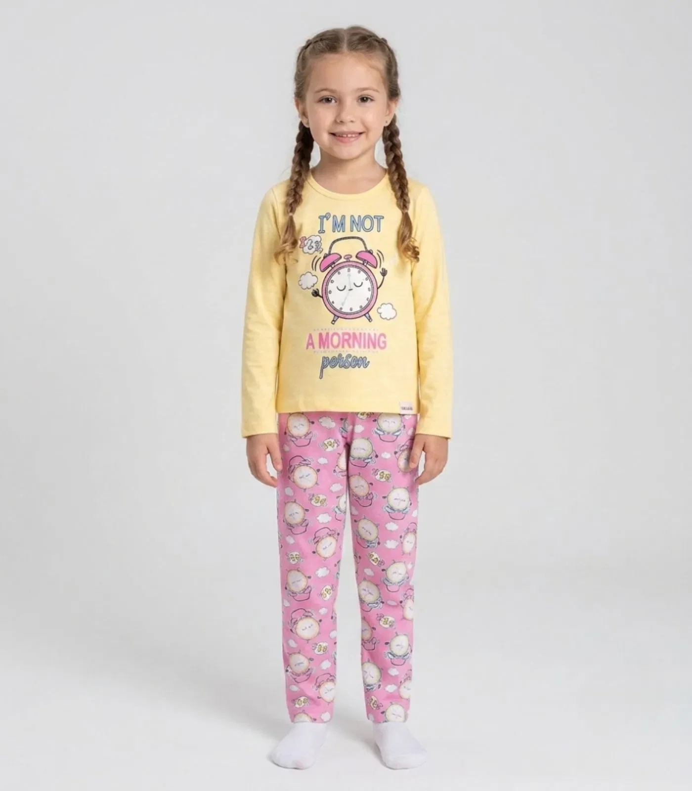 Pijama Menina Manga Longa Meia Malha Kappes Amarelo