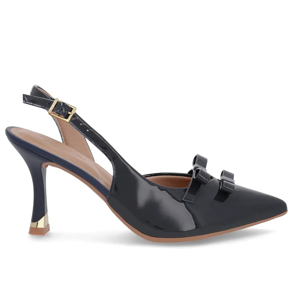 Slingback Azul Laço Verniz