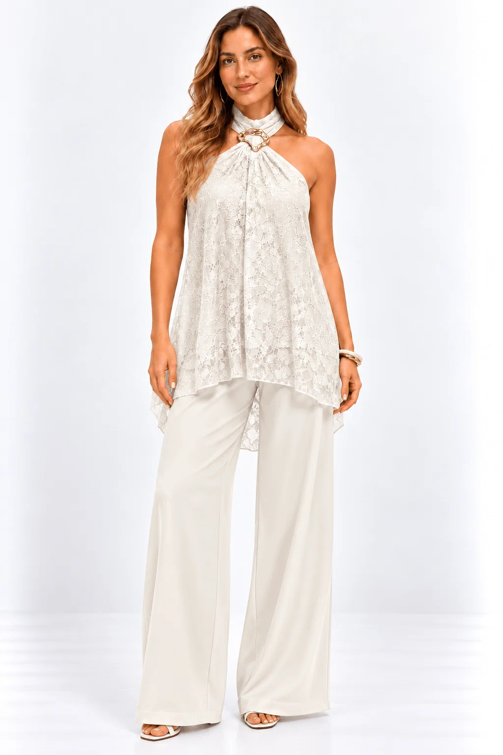 Blusa Renda Detalhe Metal - Branco