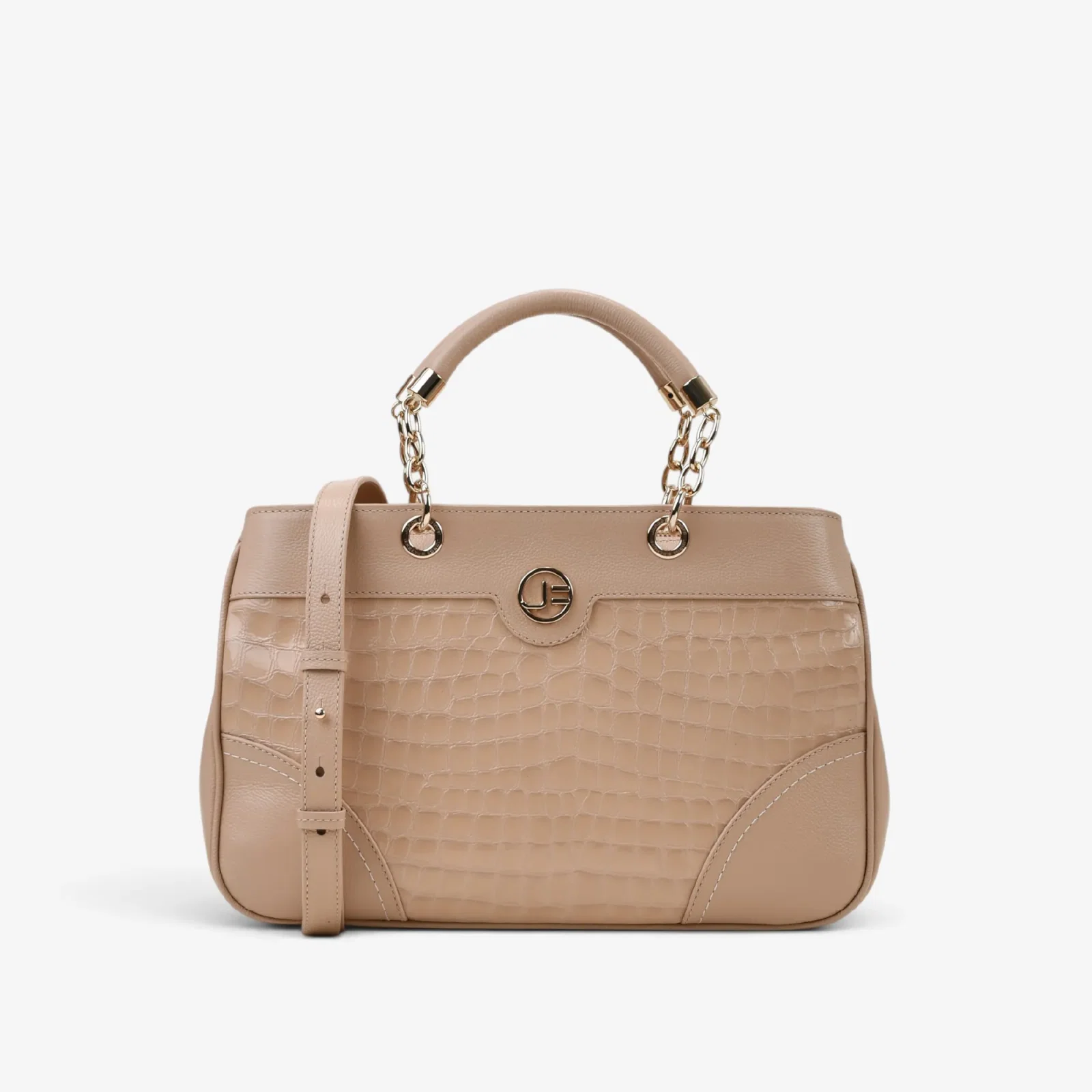 Bolsa Tote Nude Areia Couro Croco