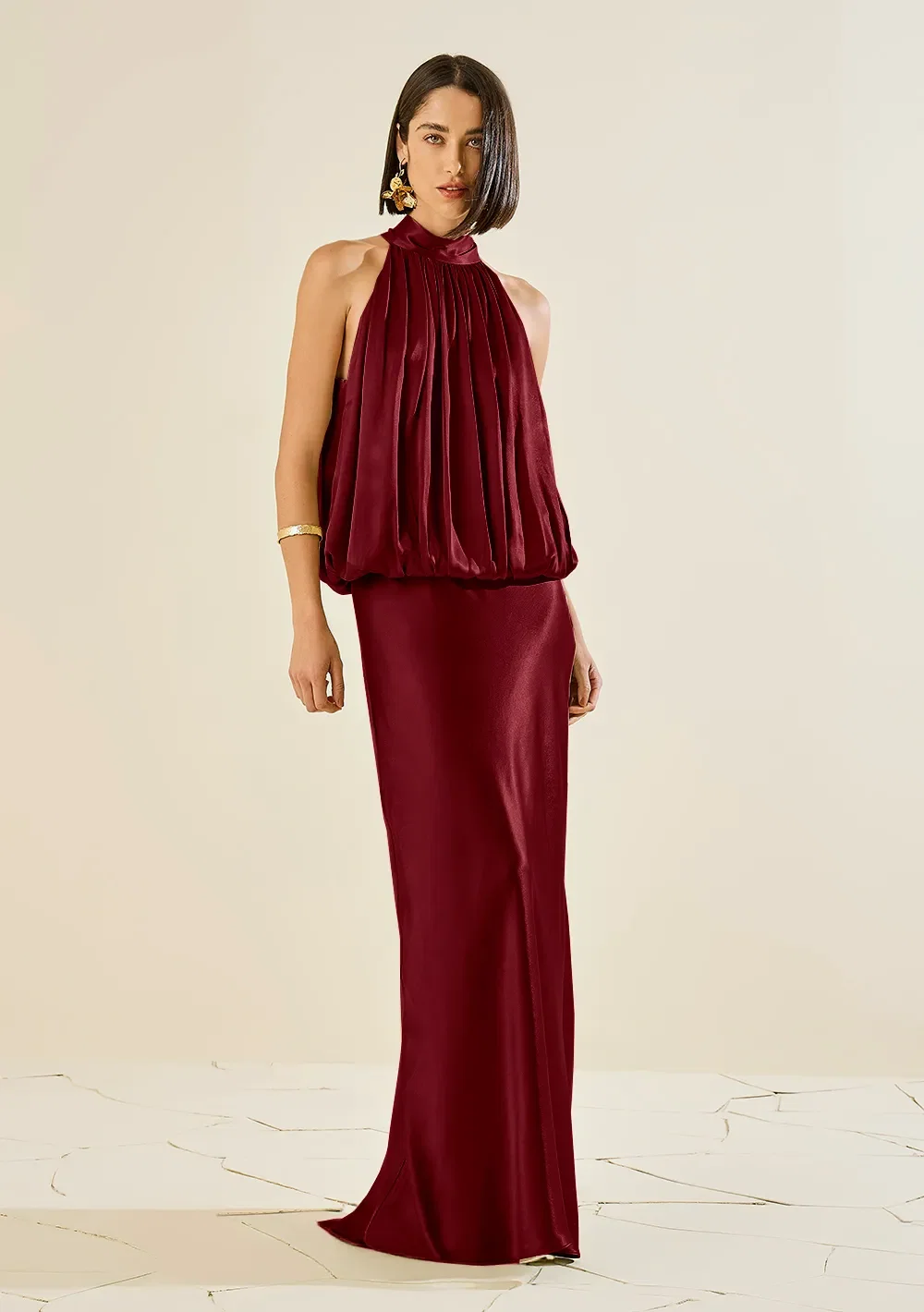 Vestido Solto Gola Alta Sem Manga Longo Bordo