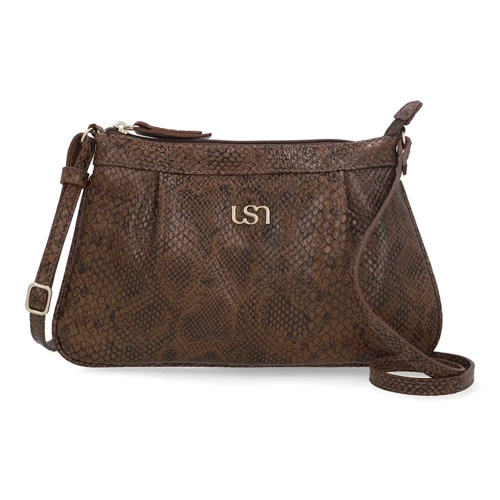Bolsa Tiracolo Couro Snake Marrom Detalhe Franzido — imagem 1