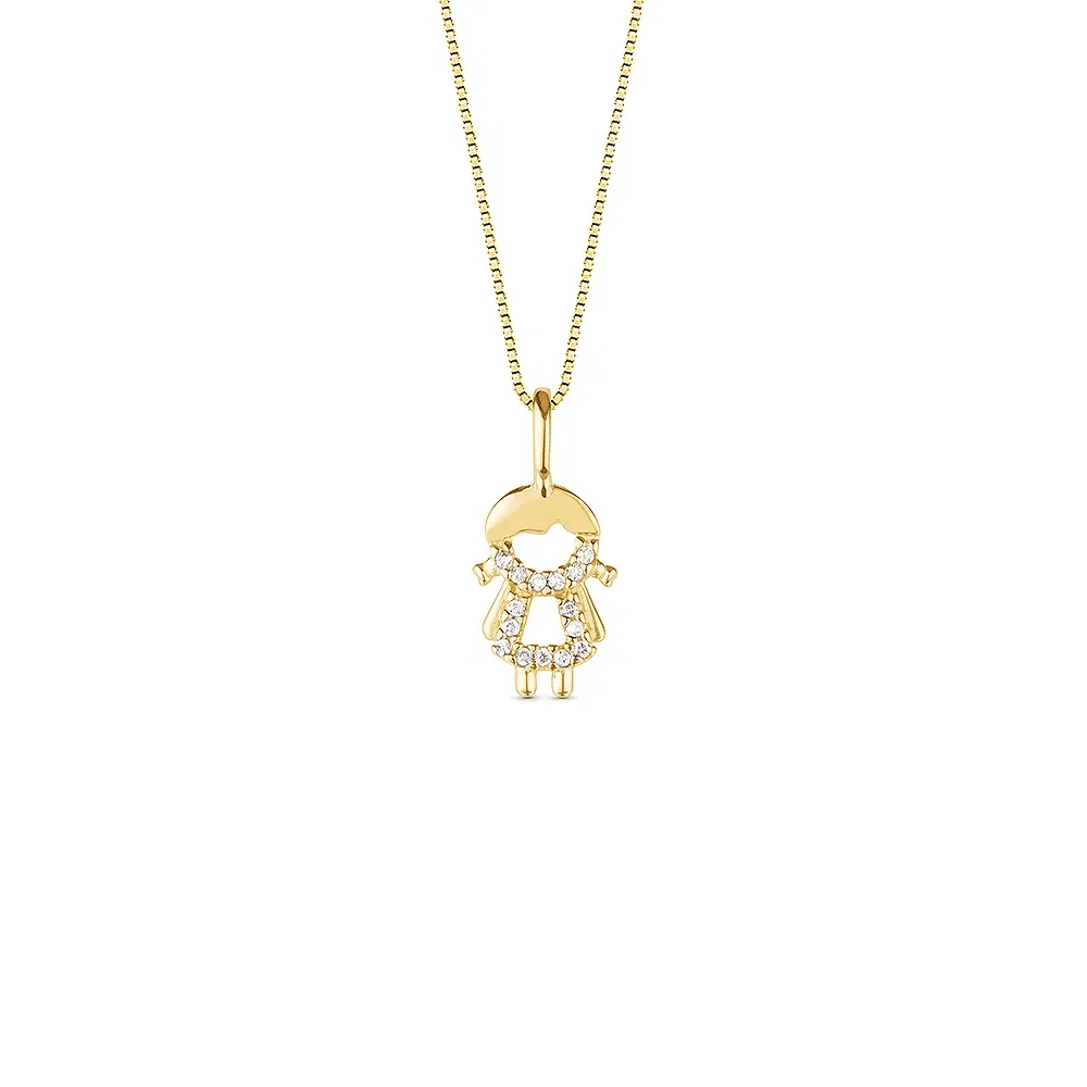 Pingente Menina em Ouro Amarelo 18k com Diamantes, 10mm — imagem 1