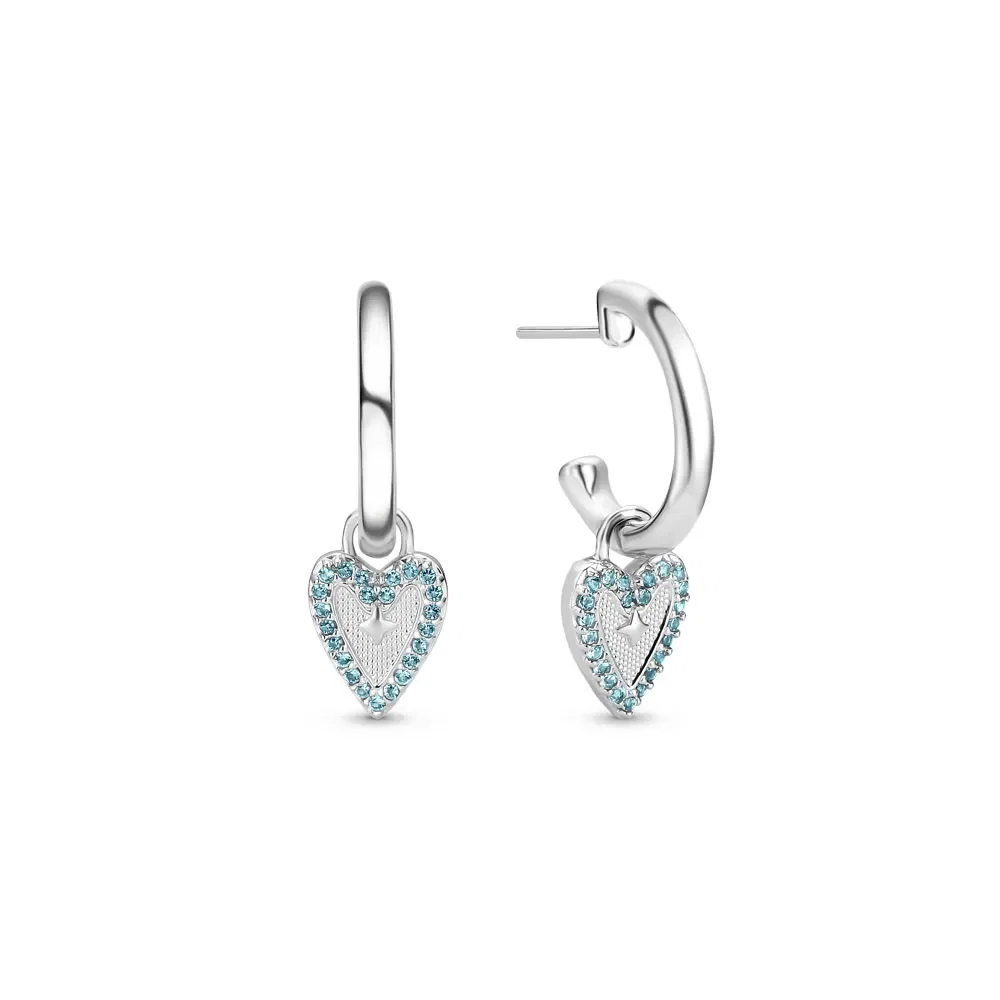 Argola Life Amor Místico Coração em Prata 925 com Pedras Azuis, 27mm — imagem 1