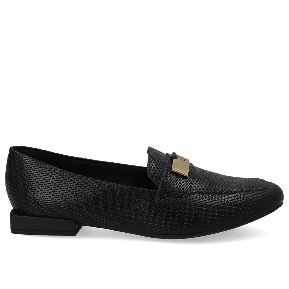 Loafer Preto Couro Salto Bloco Chapa Monograma — imagem 1