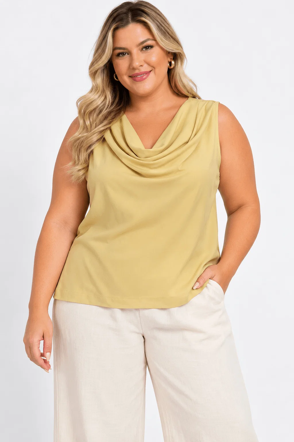 Regata Acetinada Decote Degagê - Amarelo