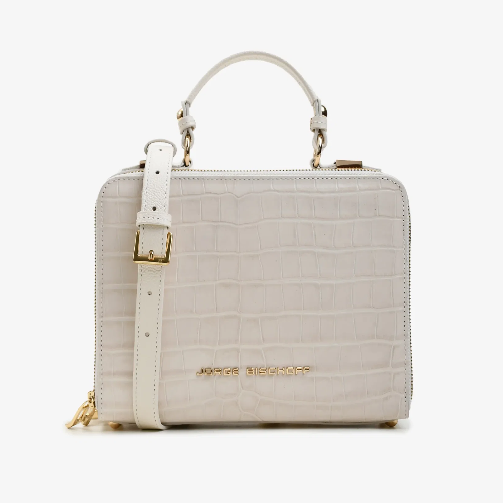 Bolsa Transversal Off White Algodão Couro Croco — imagem 1