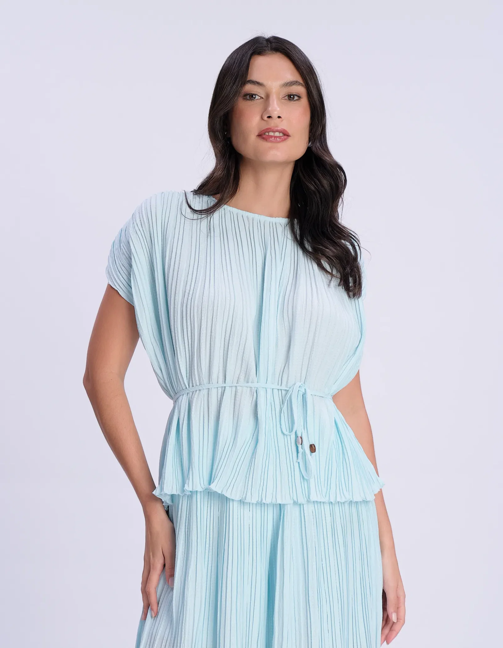 Blusa Plissada Amarração - Azul