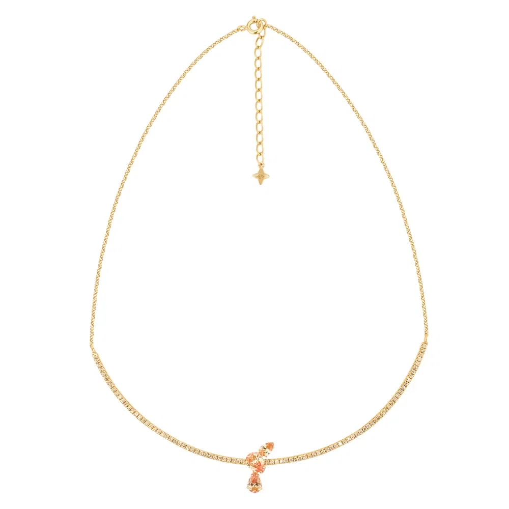 Chocker Life Sun em Prata 925 com Banho de Ouro Amarelo 18k com Pedras Champanhe, 45cm
