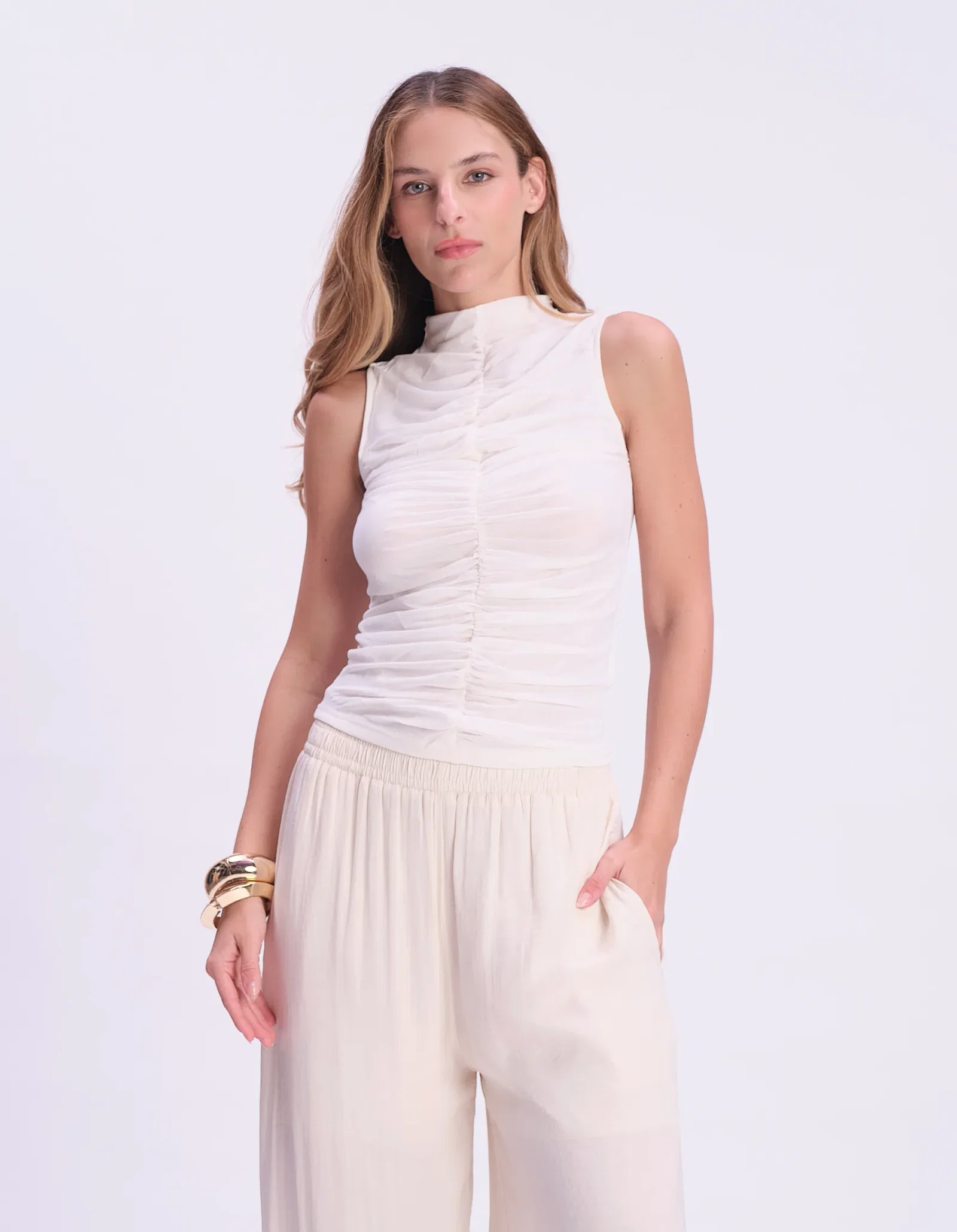 Blusa Gola Alta Tule Franzida - Off White — imagem 1