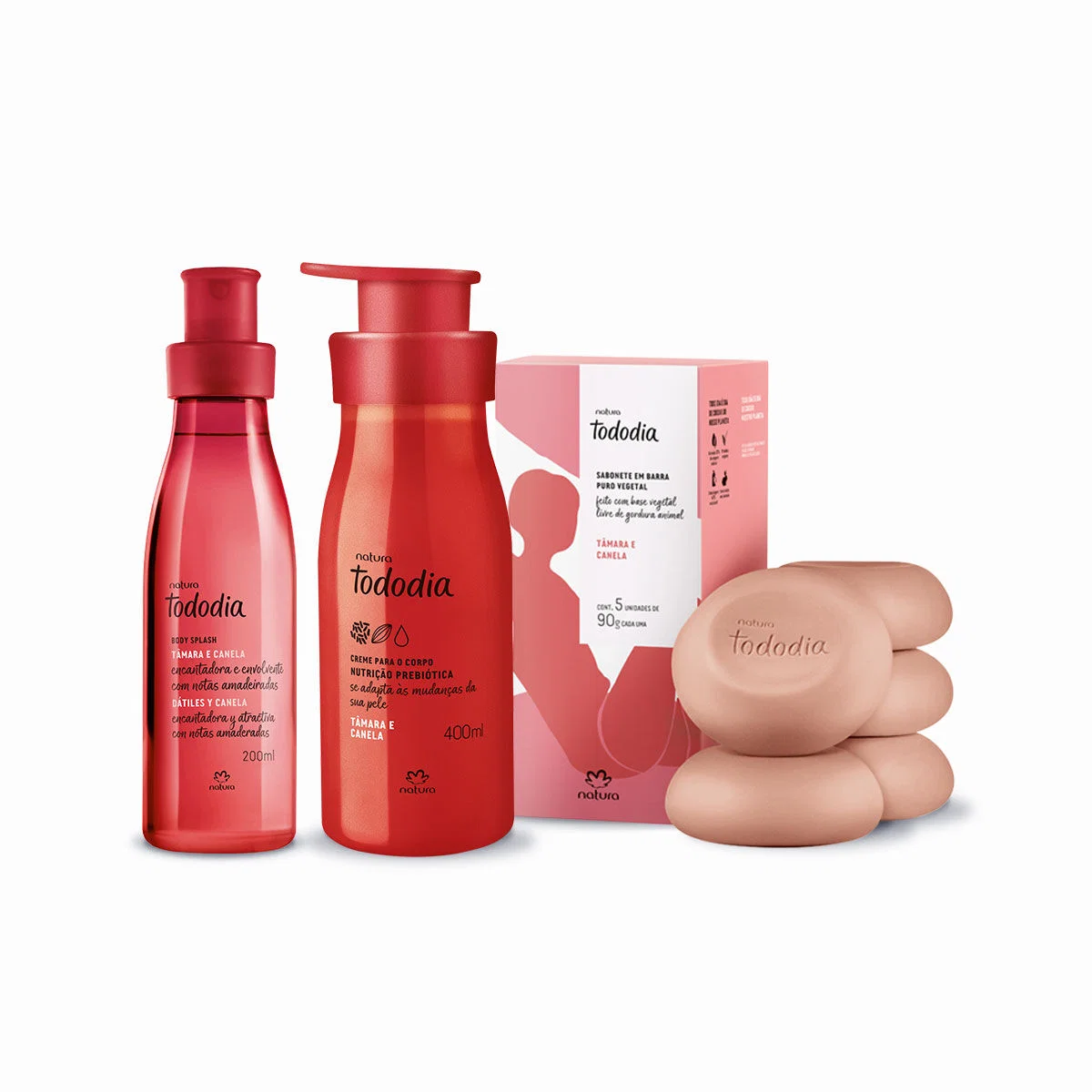 Kit Tododia Tâmara e Canela com Sabonete, Hidratante e Body Splash (3 produtos)