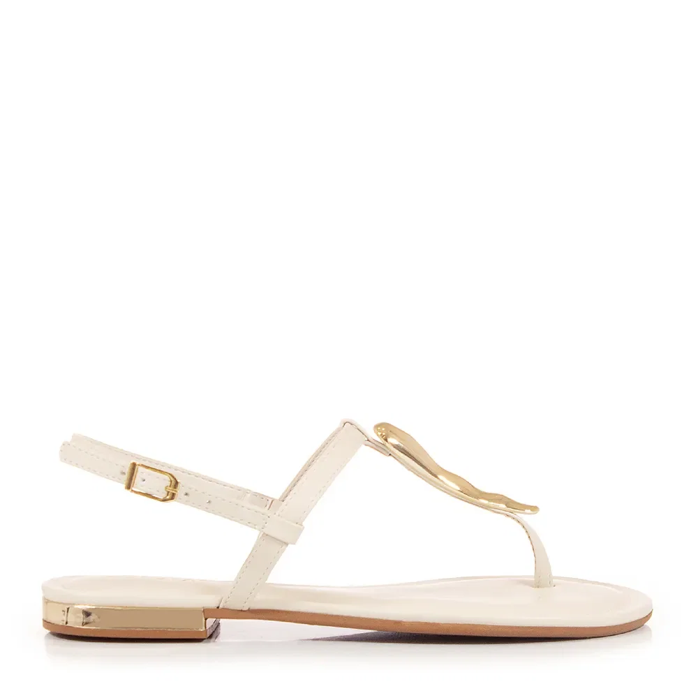 Rasteira Off White Enfeites Dourados