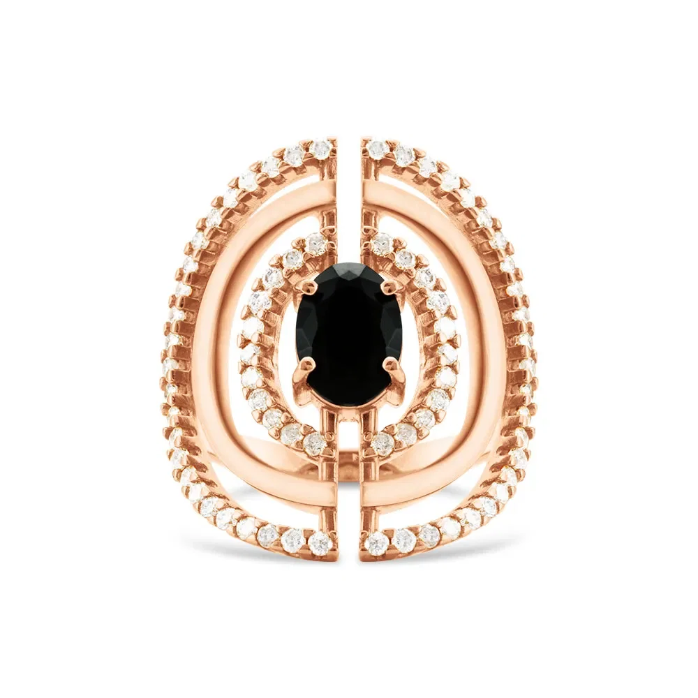 Anel Sensorial em Ouro Rosé 18k com Quartzo Negro e Diamantes — imagem 1
