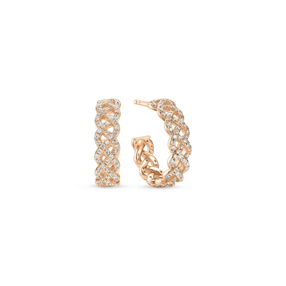 Argola Life Tranças em Liga Rosé com Banho de Ouro Rosé 18k e Pedras Incolores, 18mm — imagem 1