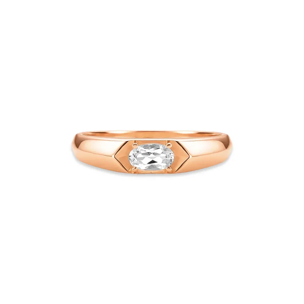 Anel Signet em Ouro Rosé 18k com Topázio White