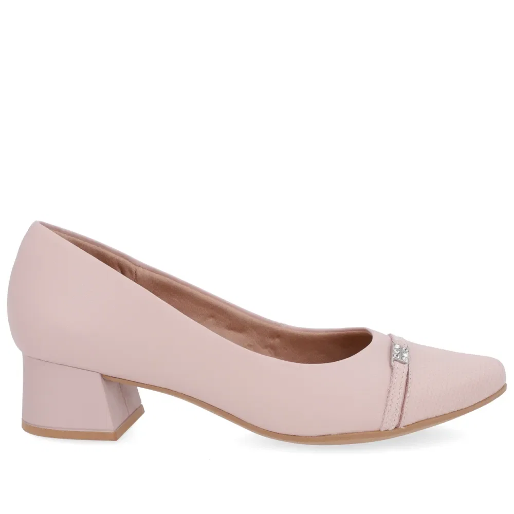Scarpin Couro Rosa Salto Bloco Bico Redondo — imagem 1