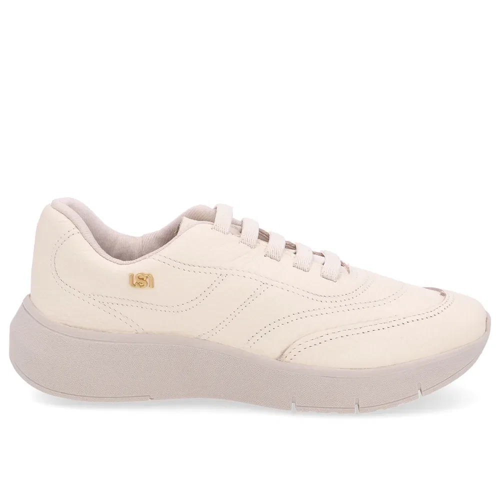 Tênis Slip On Branco Marfim Couro Costura Enfeite — imagem 1