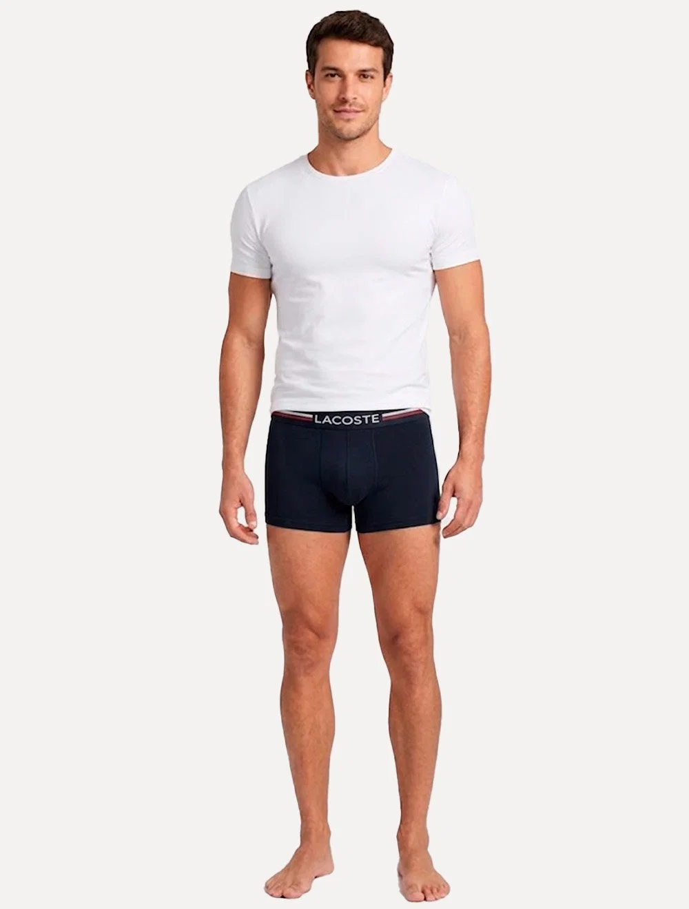 Cuecas Lacoste Masculinas Boxer Casual Stretch Listra Marinho / Branca Pack 3UN