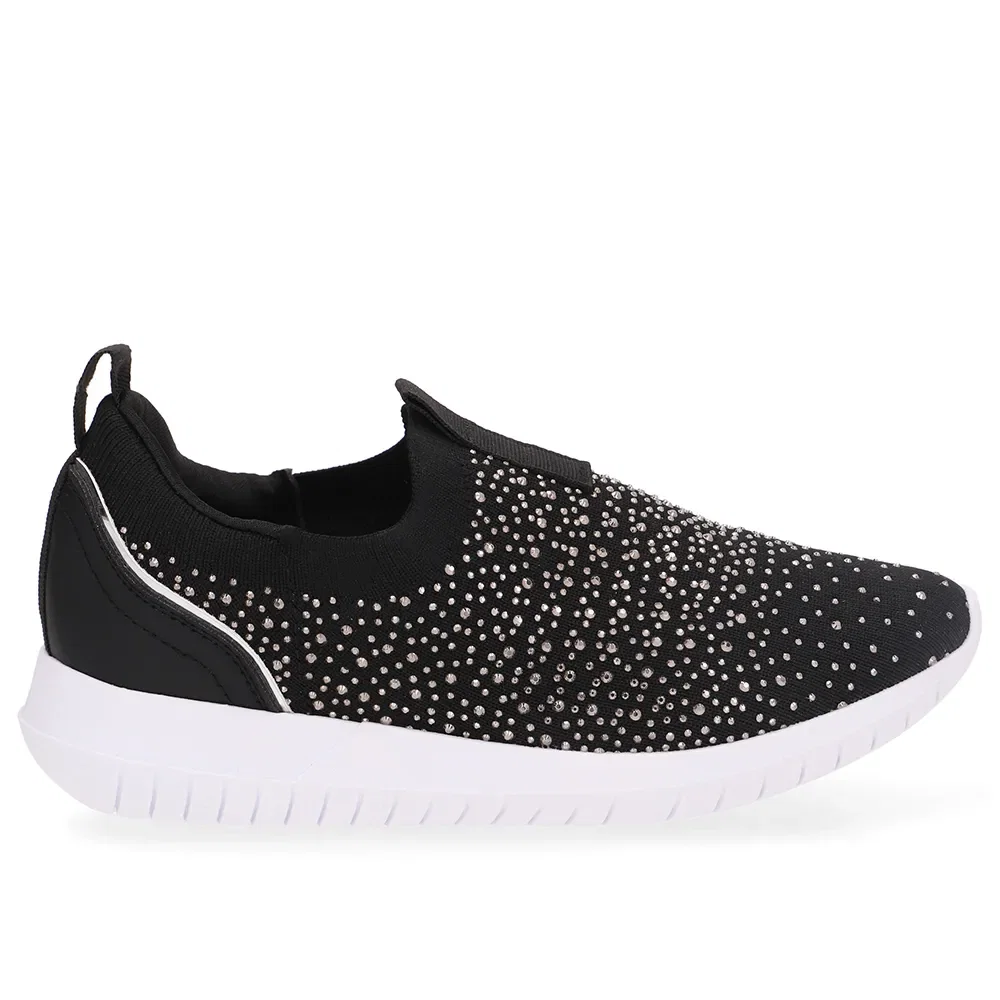 Tênis Slip On Tricot Preto Strass — imagem 1