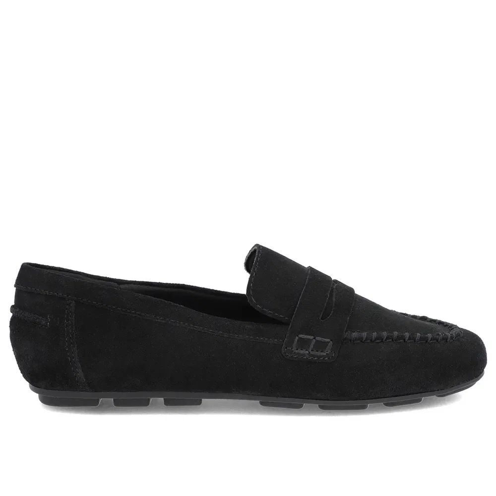 Loafer Preto Couro Camurça Costuras