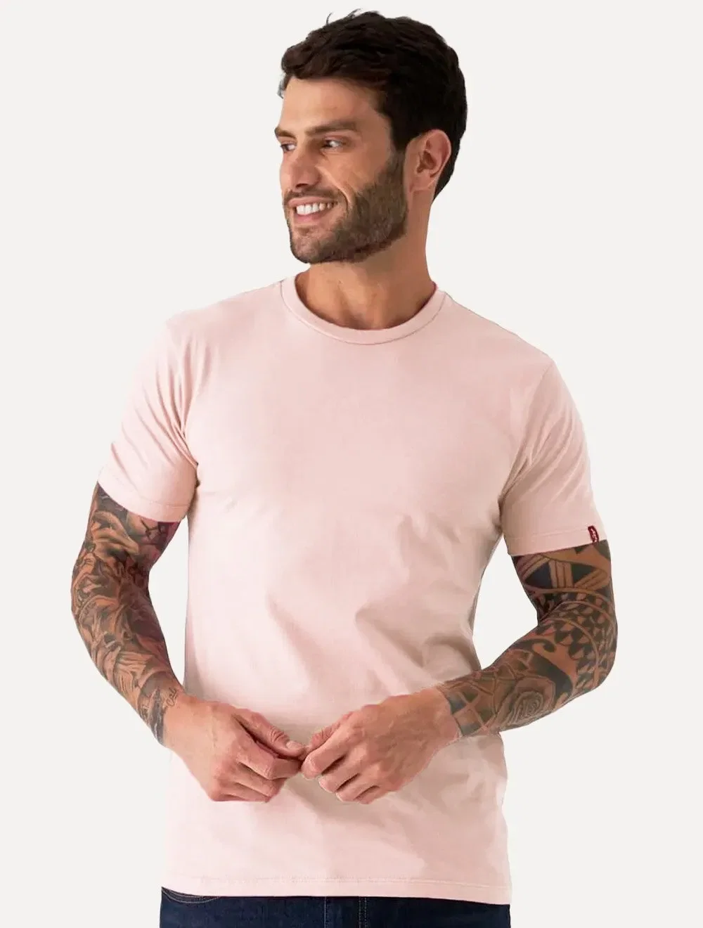 Camiseta Levis Masculina Slim Tab Sleeve Lisa Rosa Claro