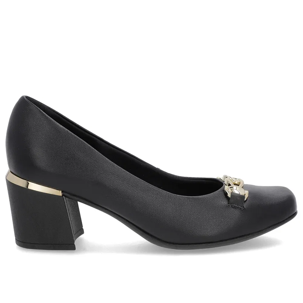 Scarpin Preto Couro Bico Quadrado Detalhe Salto — imagem 1