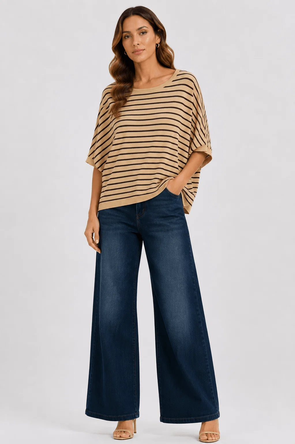 Blusa Tricot Listrada Manga 3/4 - Areia — imagem 1