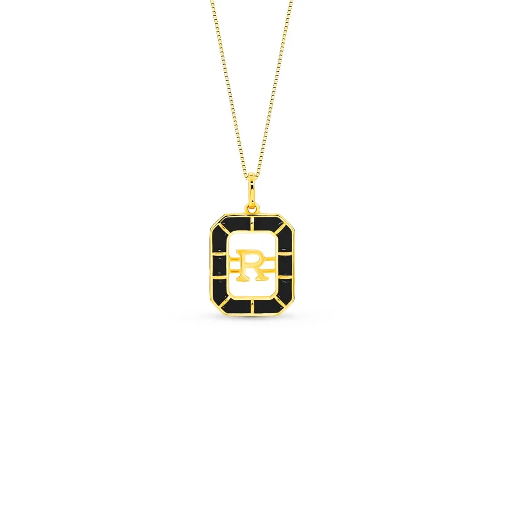 Pingente Alfabeto Letra R em Ouro Amarelo 18k com Esmalte, 14mm
