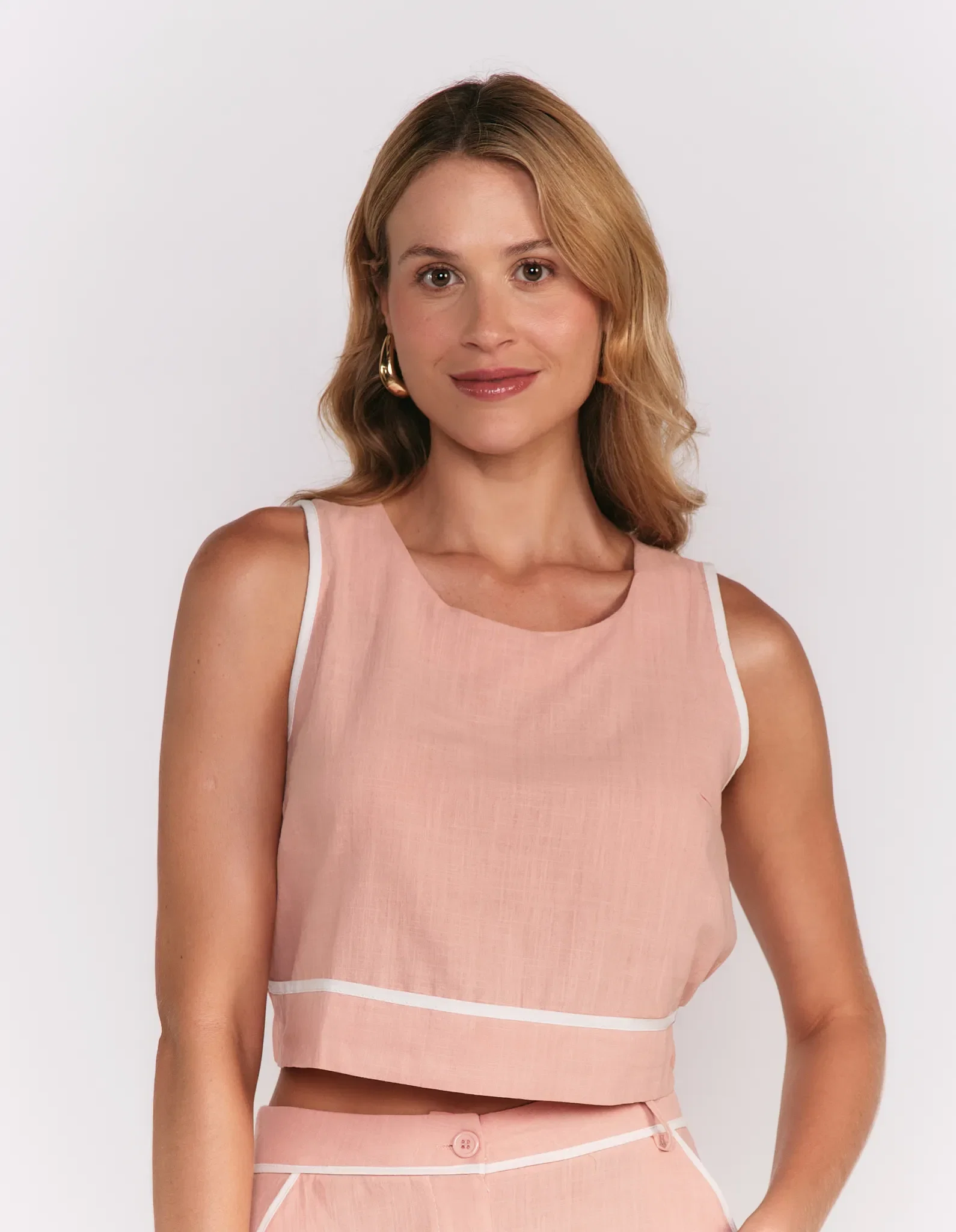 Cropped Viscolinho Detalhe Bicolor - Rose