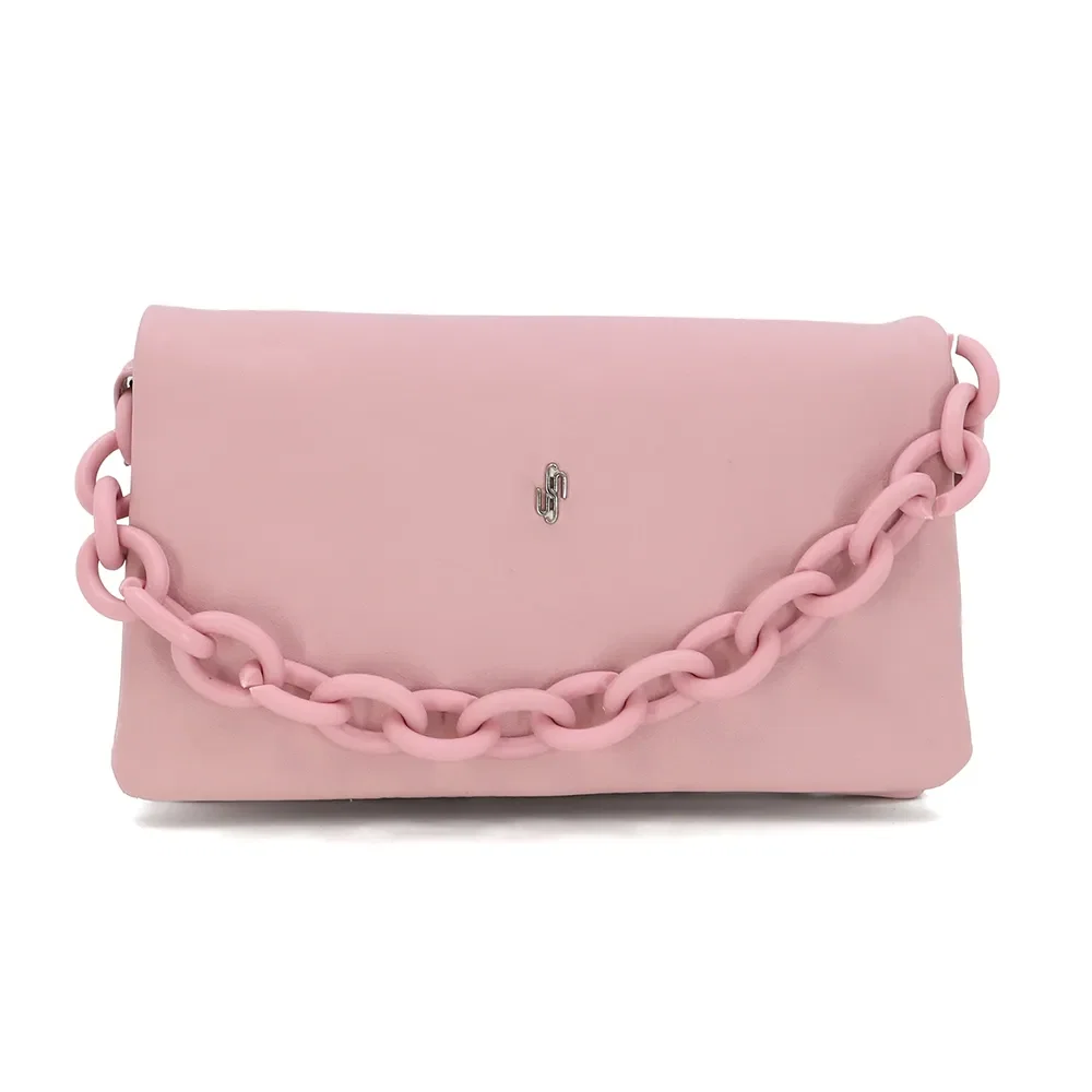 Bolsa Tiracolo Couro Comfy Rosa Enfeite Corrente — imagem 1